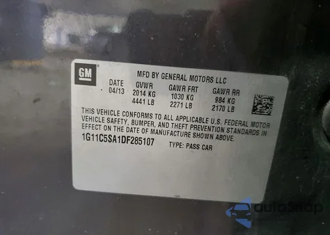 2013 Chevrolet Malibu 1Lt z USA, uszkodzony, nr VIN 1G11C5SA1DF285107